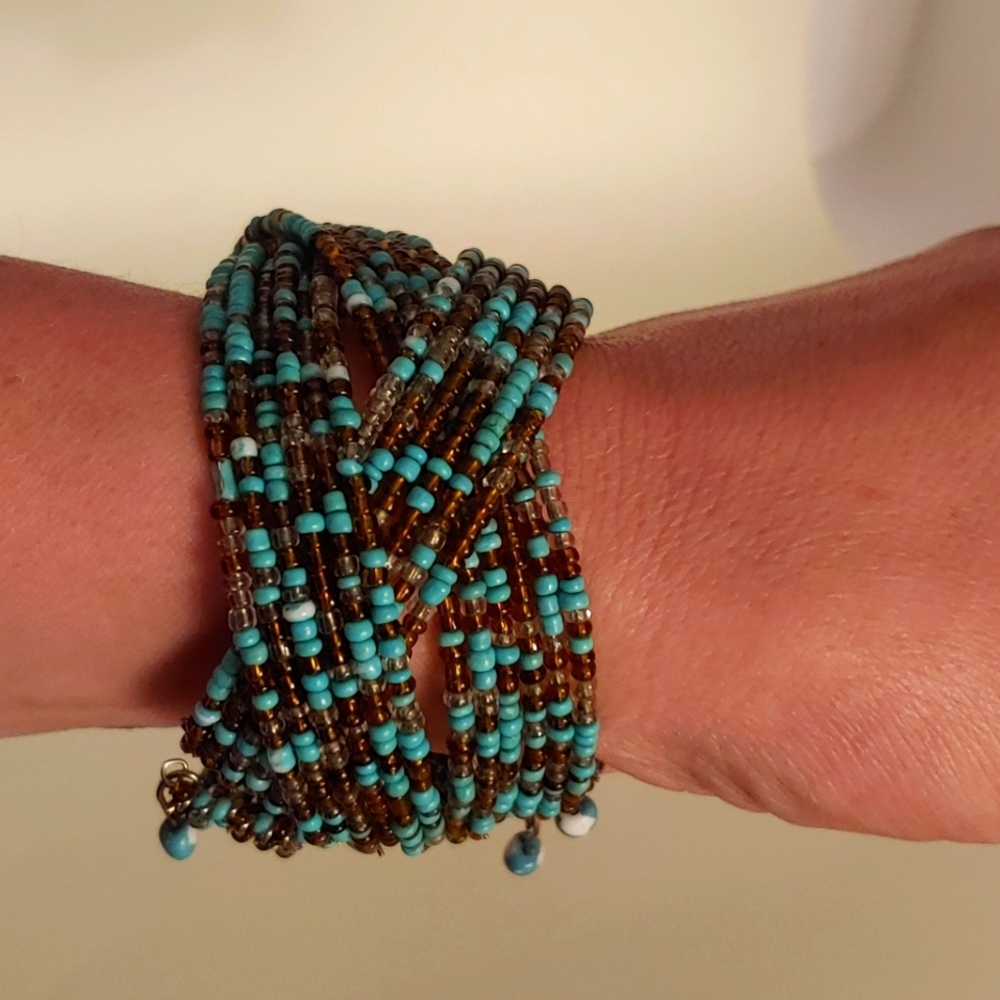 World Market Beaded Cuff Bracelet (turquoise/brown)